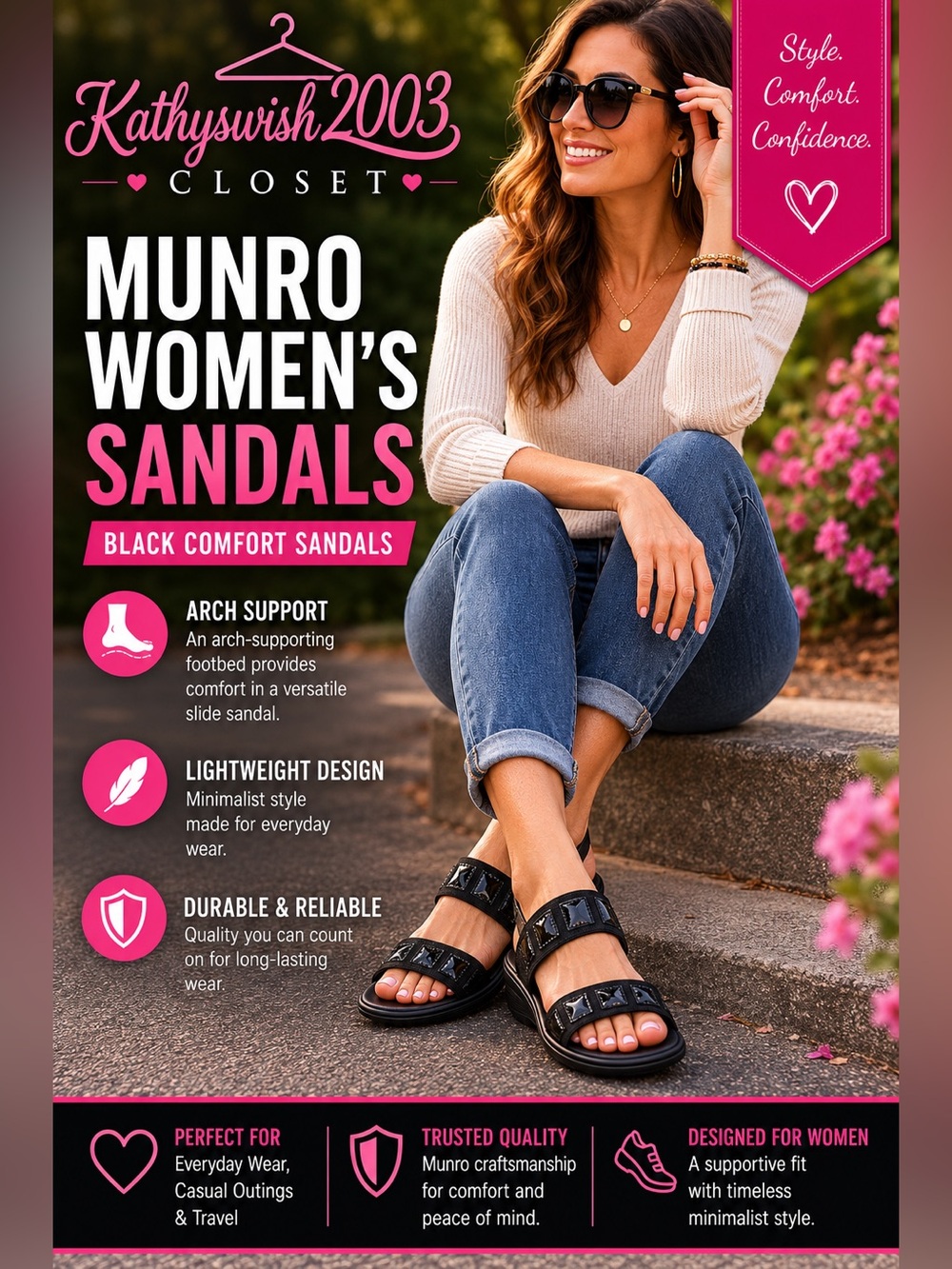 Munro Black Sandals 8658 7.5 N